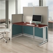 Pemberly Row 65W Straight Cubicle Desk in Hansen Cherry - Engineered Wood