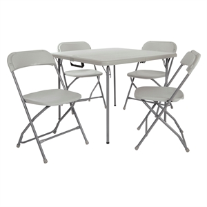 Pemberly Row 5 Piece Light Gray Resin Folding Table and Chair set