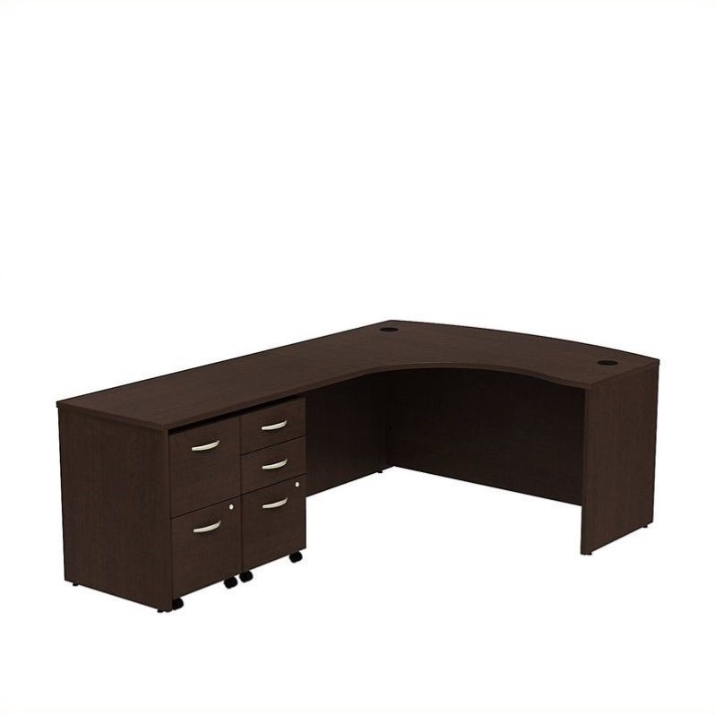 Pemberly Row 60W Bow Front L Desk with Drawers in Mocha Cherry - Engineered Wood