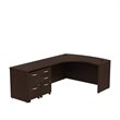 Pemberly Row 60W Bow Front L Desk with Drawers in Mocha Cherry - Engineered Wood