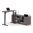 Pemberly Row Pro Linea L Shape Power Adjustable Table in Bark Gray