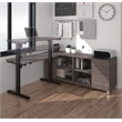Pemberly Row Pro Linea L Shape Power Adjustable Table in Bark Gray