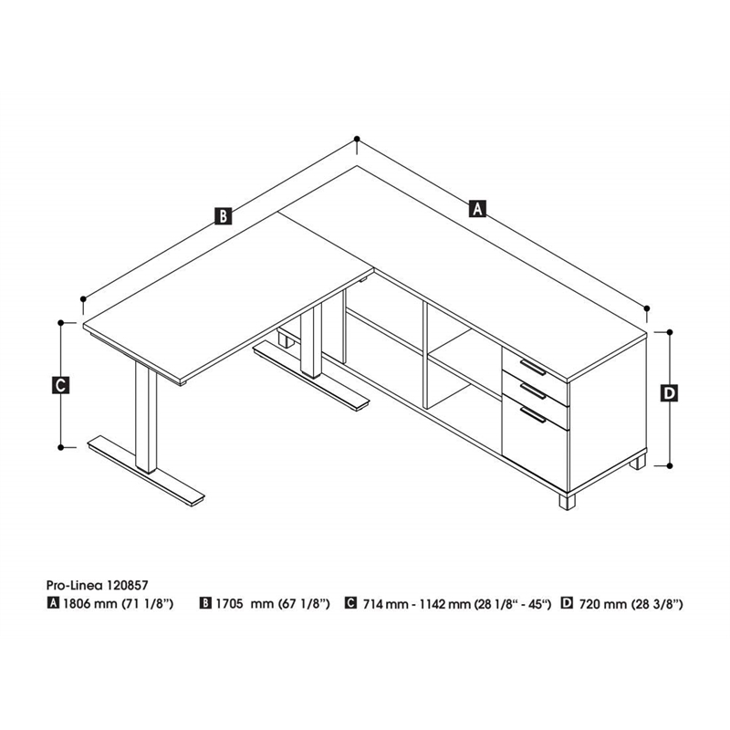 Pemberly Row Pro Linea L Shape Power Adjustable Table in Bark Gray