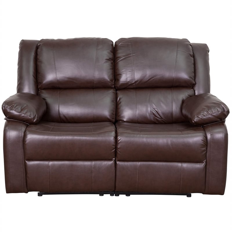 Pemberly Row Leathersoft Upholstered Reclining Loveseat in Brown