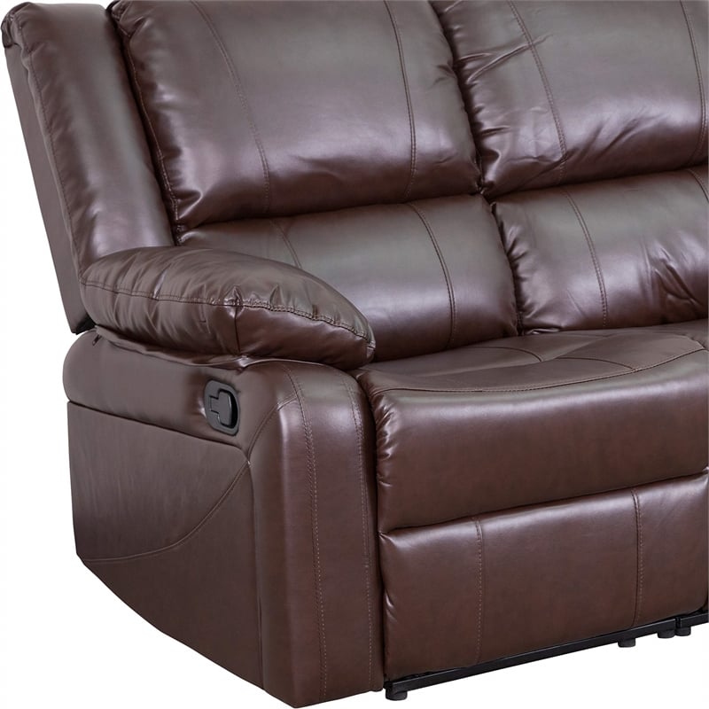 Pemberly Row Leathersoft Upholstered Reclining Loveseat in Brown