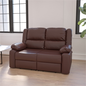Pemberly Row Leathersoft Upholstered Reclining Loveseat in Brown