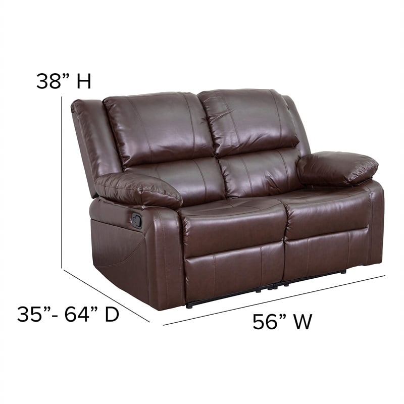 Pemberly Row Leathersoft Upholstered Reclining Loveseat in Brown
