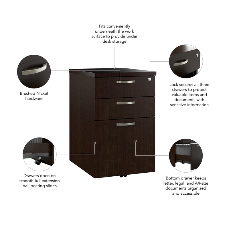 Pemberly Row 3 Drawer Mobile File Cabinet in Mocha Cherry - Engineered Wood