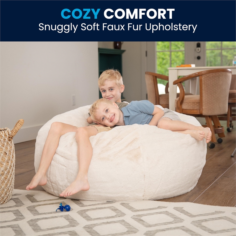 Pemberly Row Modern Oversized Faux Fur Bean Bag Chair in White