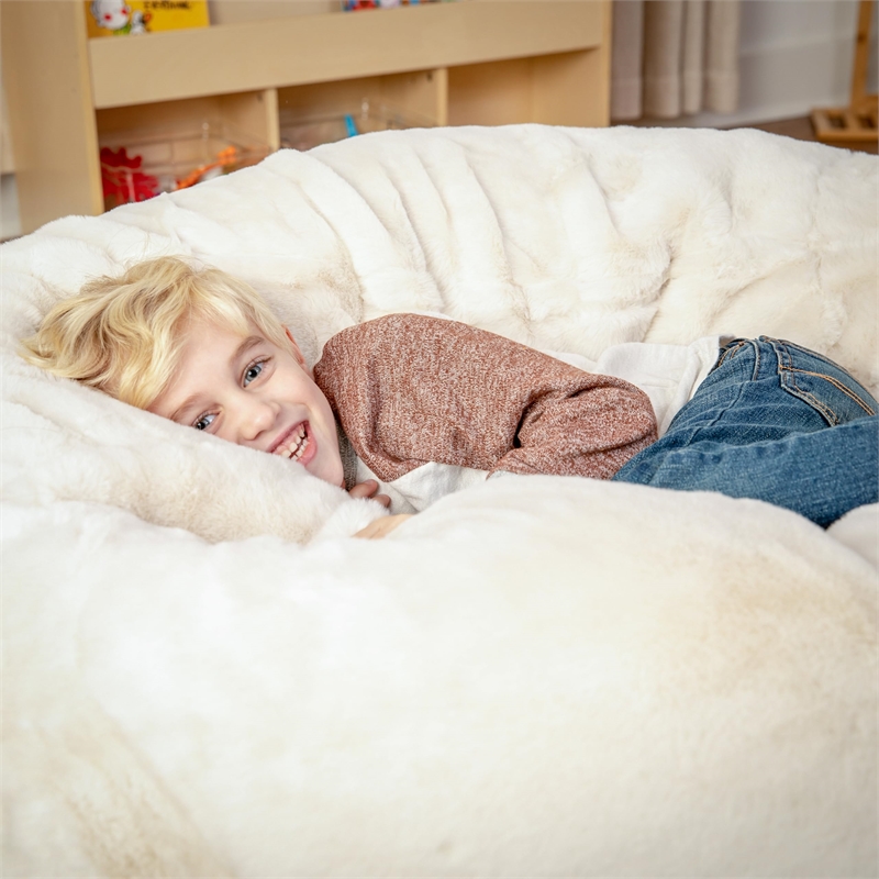 Pemberly Row Modern Oversized Faux Fur Bean Bag Chair in White