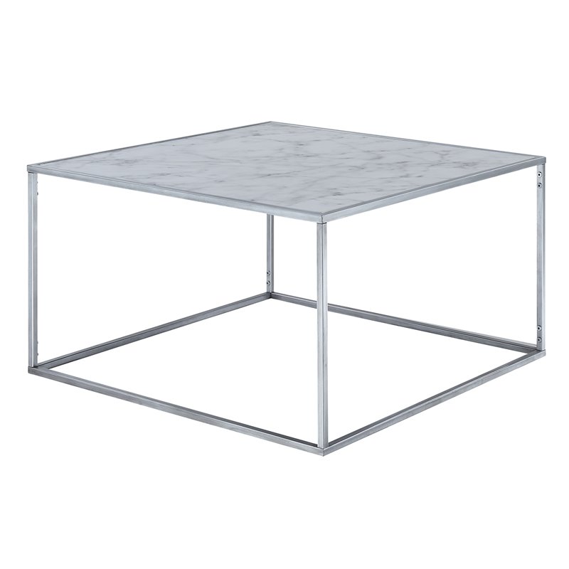 Pemberly Row Modern Faux Marble Coffee Table in Silver Metal Frame