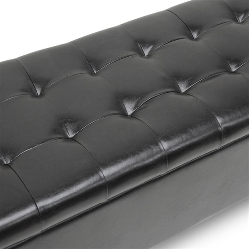 Pemberly Row Modern Leather Tufted Storage Ottoman Bench in Black