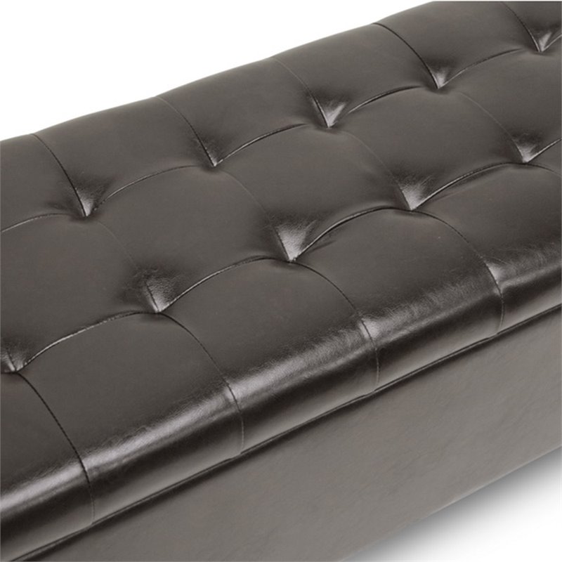 Pemberly Row Modern Leather Tufted Storage Ottoman Bench in Brown