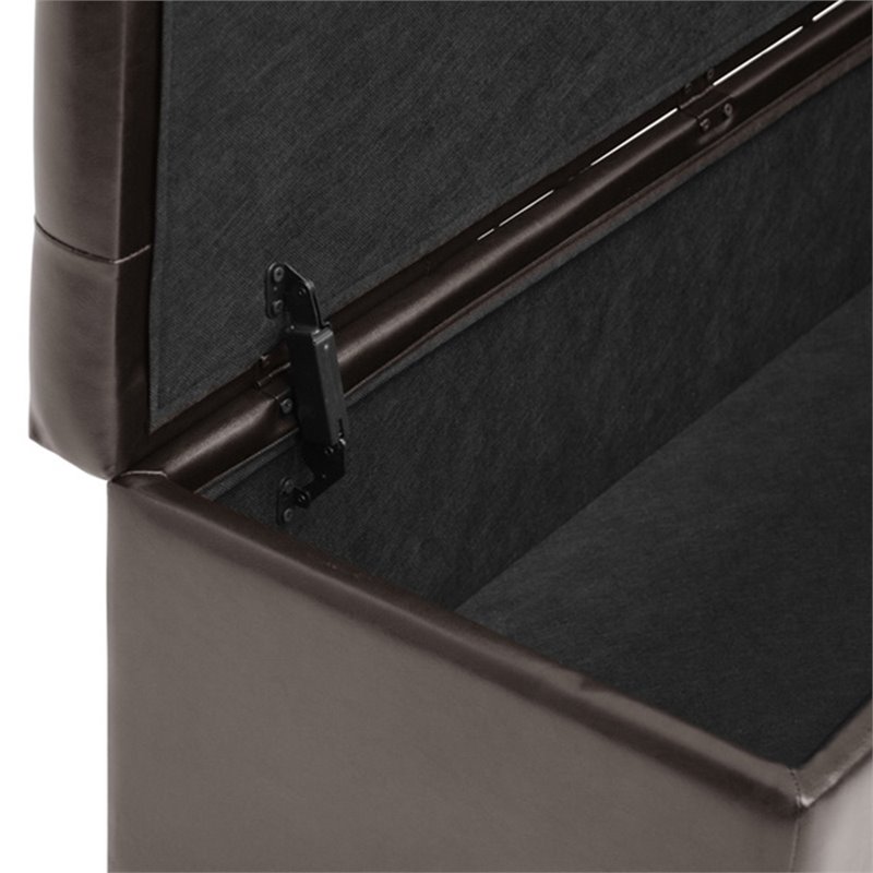 Pemberly Row Modern Leather Tufted Storage Ottoman Bench in Brown
