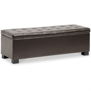 Pemberly Row Modern Leather Tufted Storage Ottoman Bench in Brown