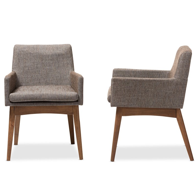 Pemberly Row Modern Dining Arm Chair in Gray and Brown (Set of 2)