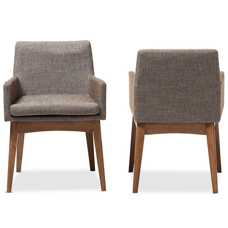 Pemberly Row Modern Dining Arm Chair in Gray and Brown (Set of 2)