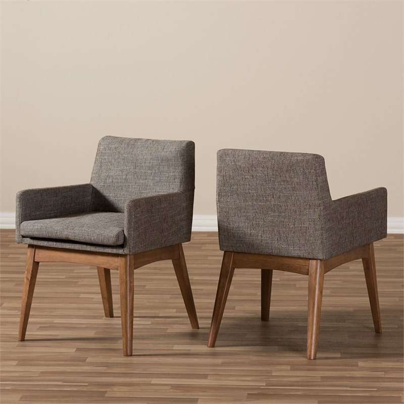 Pemberly Row Modern Dining Arm Chair in Gray and Brown (Set of 2)