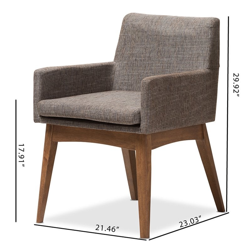 Pemberly Row Modern Dining Arm Chair in Gray and Brown (Set of 2)