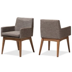 Pemberly Row Modern Dining Arm Chair in Gray and Brown (Set of 2)