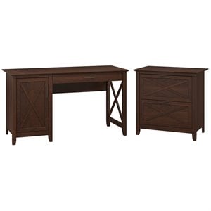 Pemberly Row Computer Desk with Lateral File Cabinet in Cherry - Engineered Wood