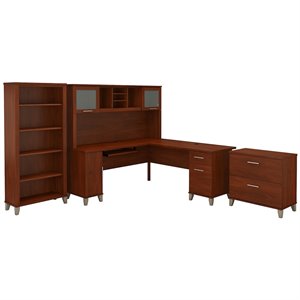 Pemberly Row 72W L Shaped Desk Office Suite in Cherry - Engineered Wood