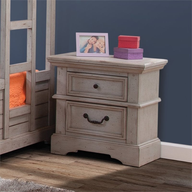 Pemberly Row Contemporary Antique Gray Wood 2-drawer Nightstand