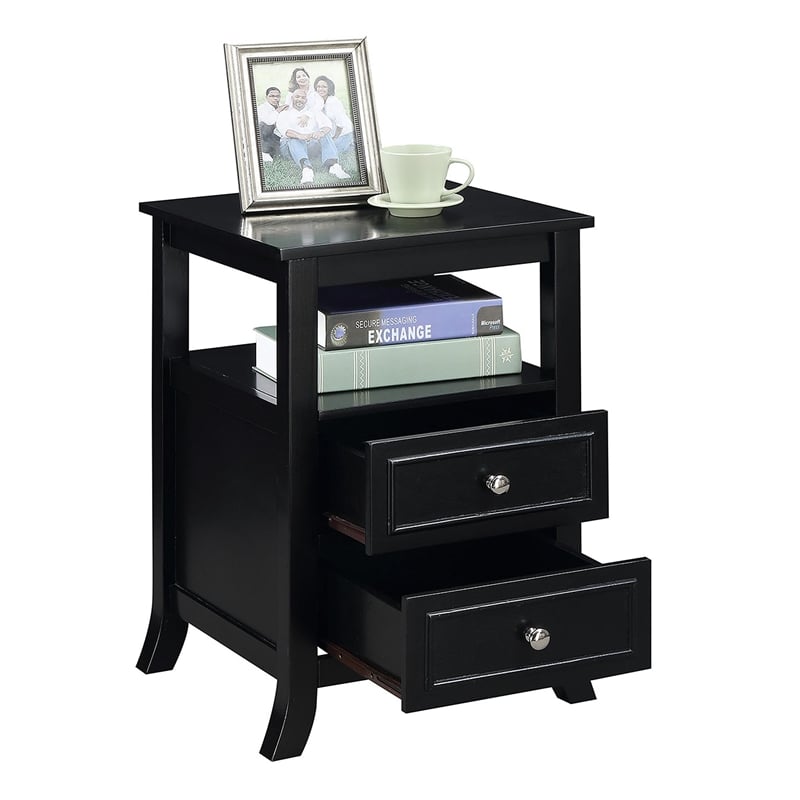 Pemberly Row Modern Two-Drawer End Table in Black Wood Finish