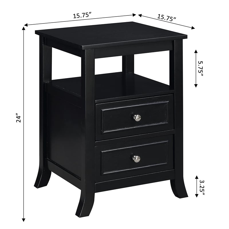Pemberly Row Modern Two-Drawer End Table in Black Wood Finish