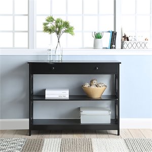 Pemberly Row Modern Storage Console Table in Black Wood Finish