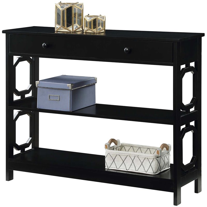 Pemberly Row Modern Storage Console Table in Black Wood Finish