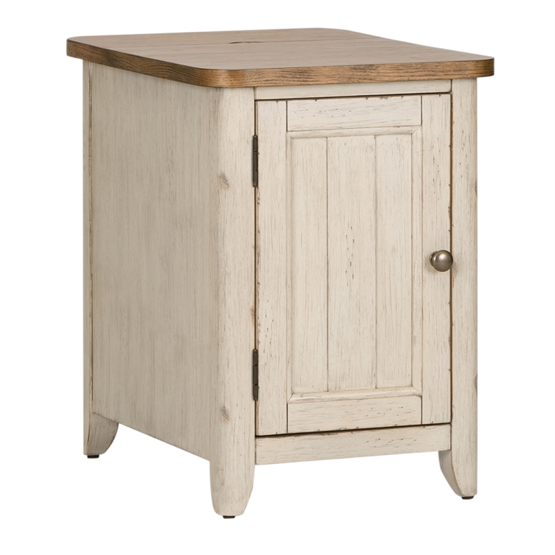 Pemberly Row Reimagined White Door Chair Side Table w/ Charging Station