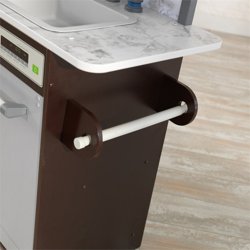 Pemberly Row Modern Uptown Elite Play Kitchen in Espresso and Gray