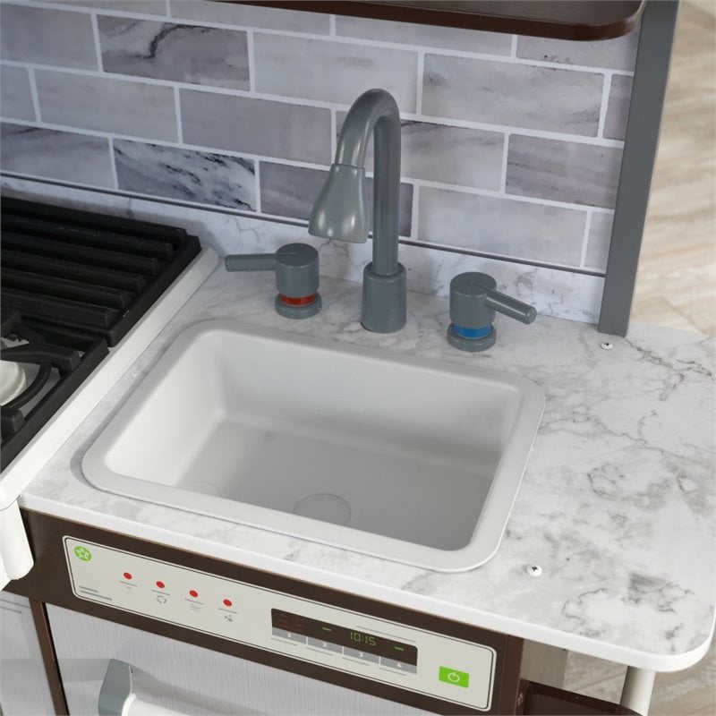 Pemberly Row Modern Uptown Elite Play Kitchen in Espresso and Gray