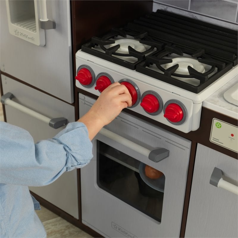 Pemberly Row Modern Uptown Elite Play Kitchen in Espresso and Gray