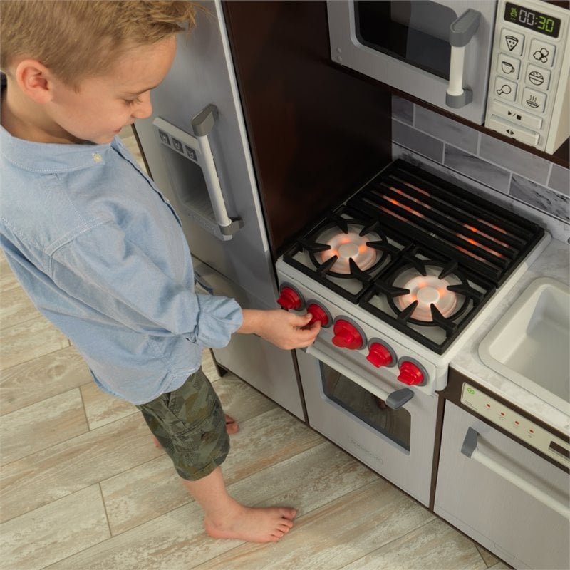 Pemberly Row Modern Uptown Elite Play Kitchen in Espresso and Gray