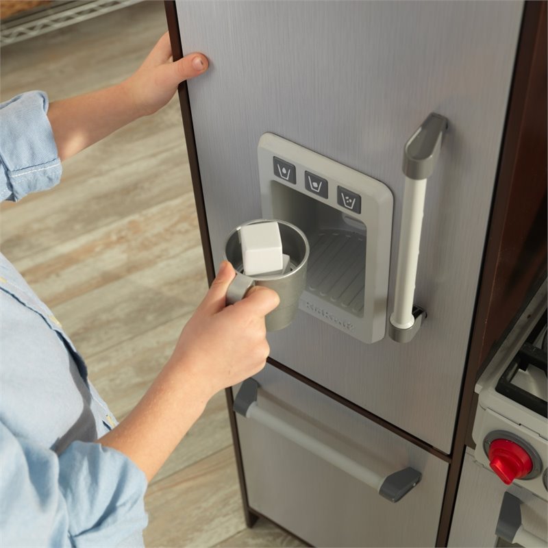 Pemberly Row Modern Uptown Elite Play Kitchen in Espresso and Gray