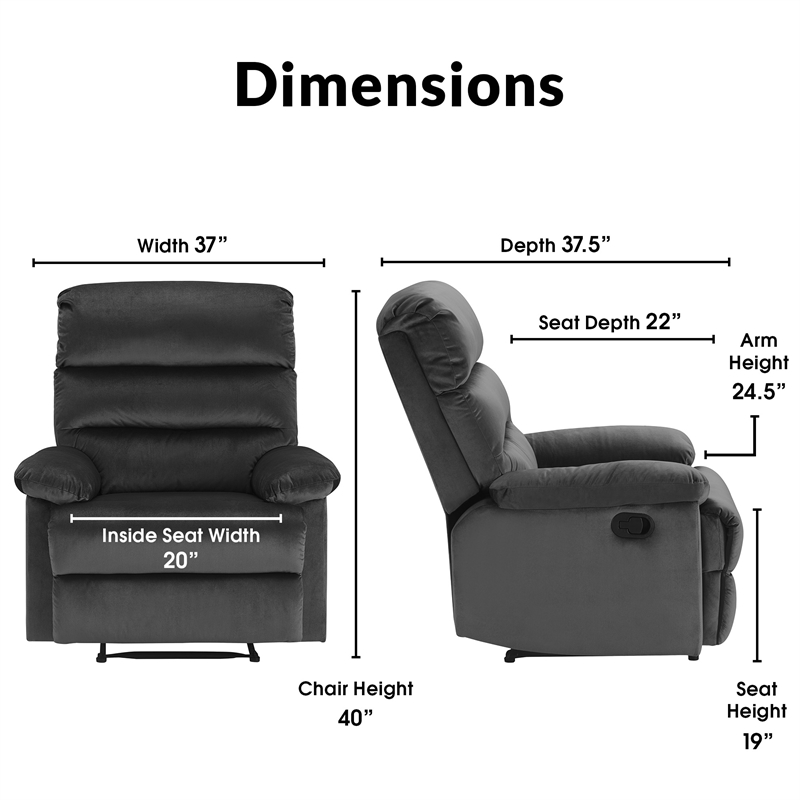 Pemberly Row Contemporary Transitional Recliner Chair Dark Gray