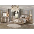 Pemberly Row Tufted Eastern King Panel Bed in Cream Fabric and Golden Ivory