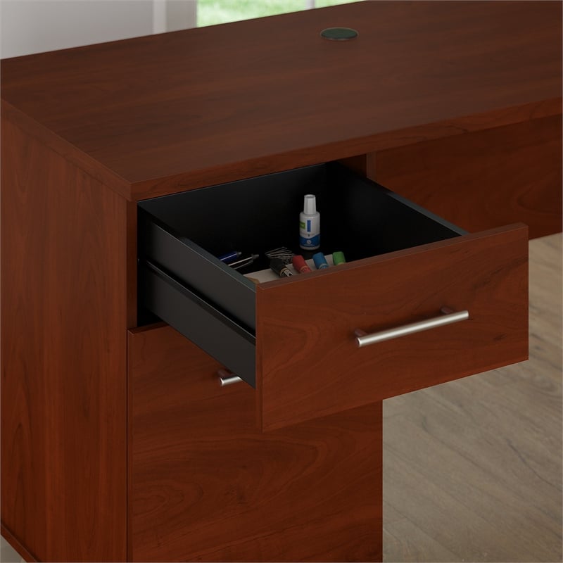Pemberly Row 72W Office Desk with Hutch in Hansen Cherry - Engineered Wood