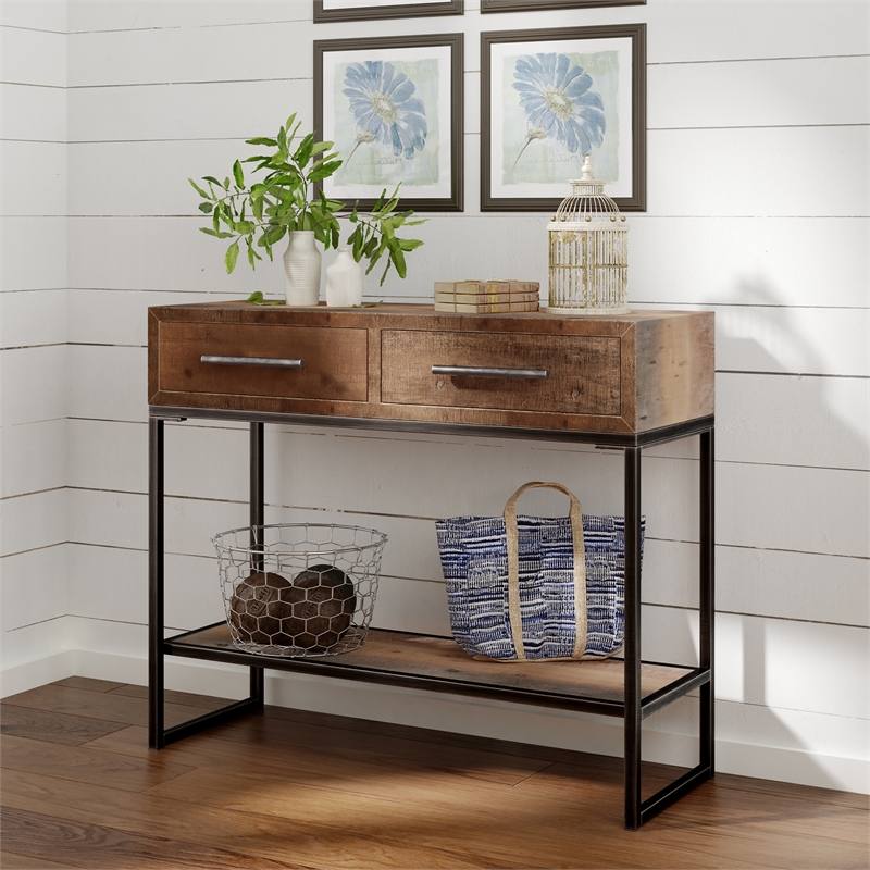 Pemberly Row Contemporary Transitional Console Table Brown Finish