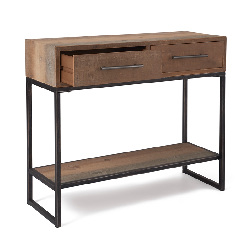 Pemberly Row Contemporary Transitional Console Table Brown Finish