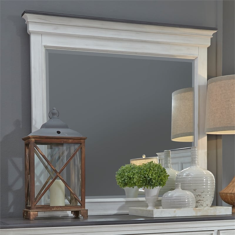 Pemberly Row Contemporary Transitional White Finish Crown Mirror