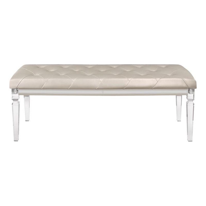 Pemberly Row Modern Transitional Beige Bench with Acrylic Legs