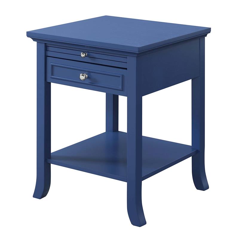 Pemberly Row End Table with Drawer and Slide in Blue Wood Finish