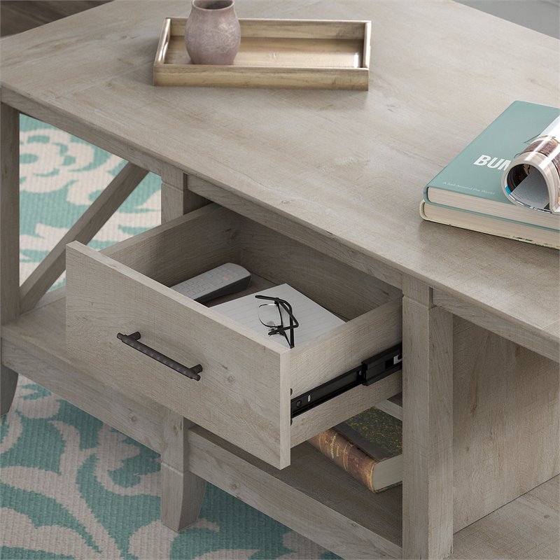 Pemberly Row Coffee Table with Set of 2 End Tables in Washed Gray