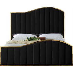Pemberly Row Modern Solid Wood and Velvet Queen Bed in Black