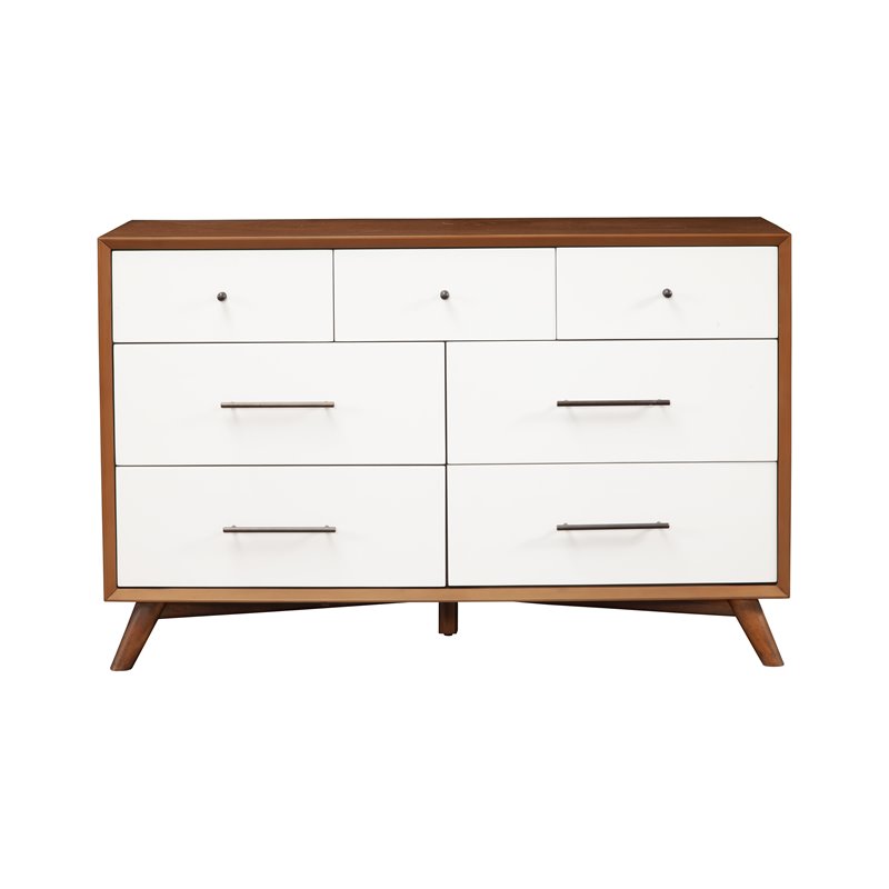 Pemberly Row Modern 7 Drawer Two Tone Wood Dresser in Acorn-White