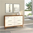 Pemberly Row Modern 7 Drawer Two Tone Wood Dresser in Acorn-White