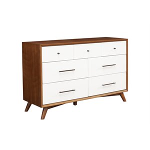 Pemberly Row Modern 7 Drawer Two Tone Wood Dresser in Acorn-White